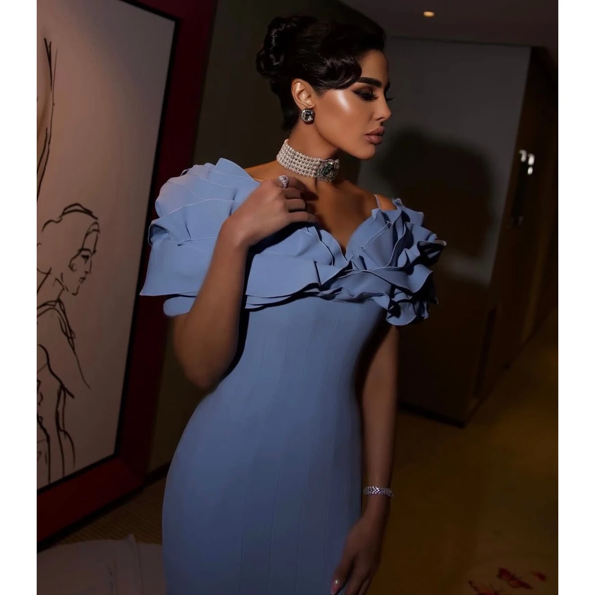 Premium Serena - Aqua Blue Stone Pearl Choker thumbnail 3