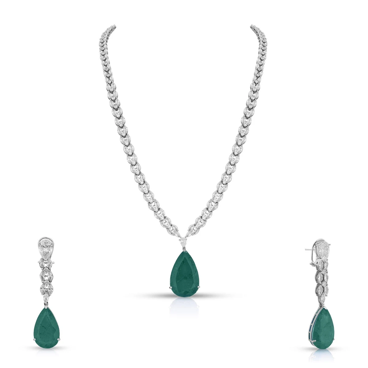 Premium Amilah - Emerald Green Single Stone Necklace Set