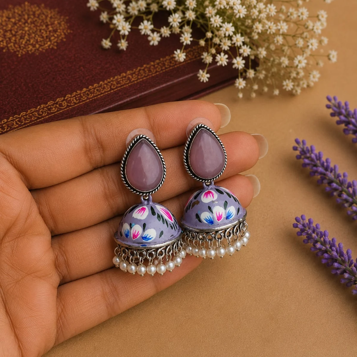 Premium Handpainted Meena Jhumka Earrings