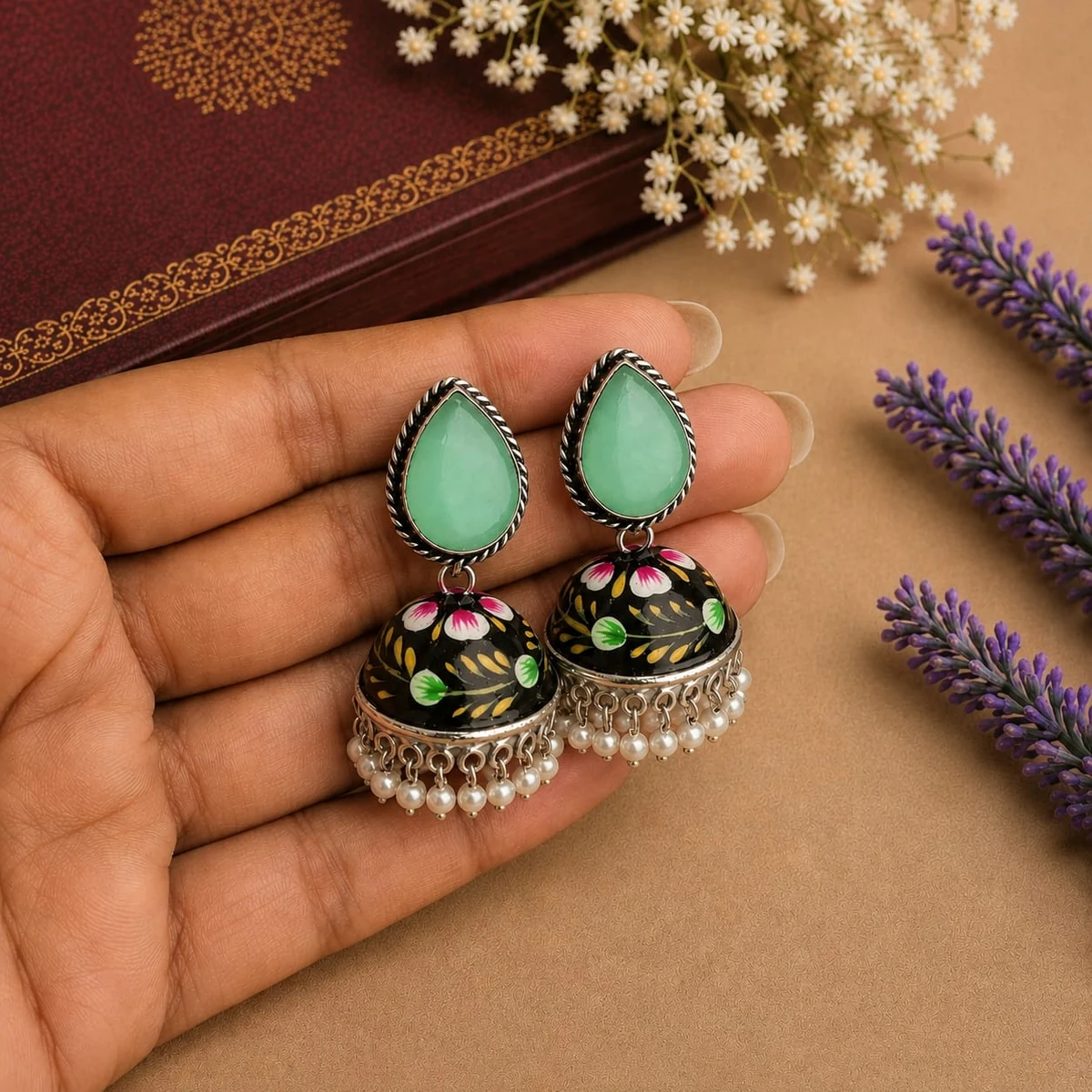 Premium Handpainted Meena Jhumka Earrings thumbnail 2