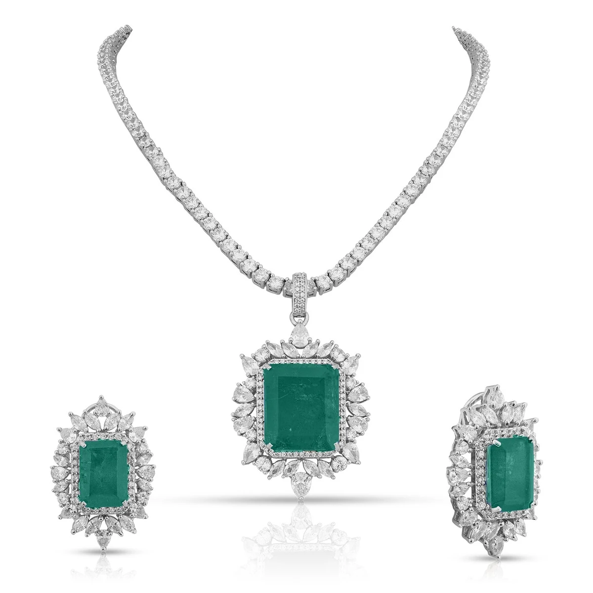 Premium Kendra - Green Stone Centred CZ Necklace Set