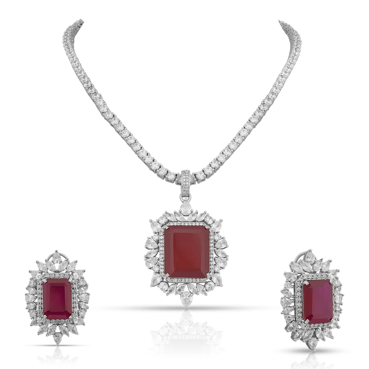Premium Kendra - Green Stone Centred CZ Necklace Set thumbnail 2