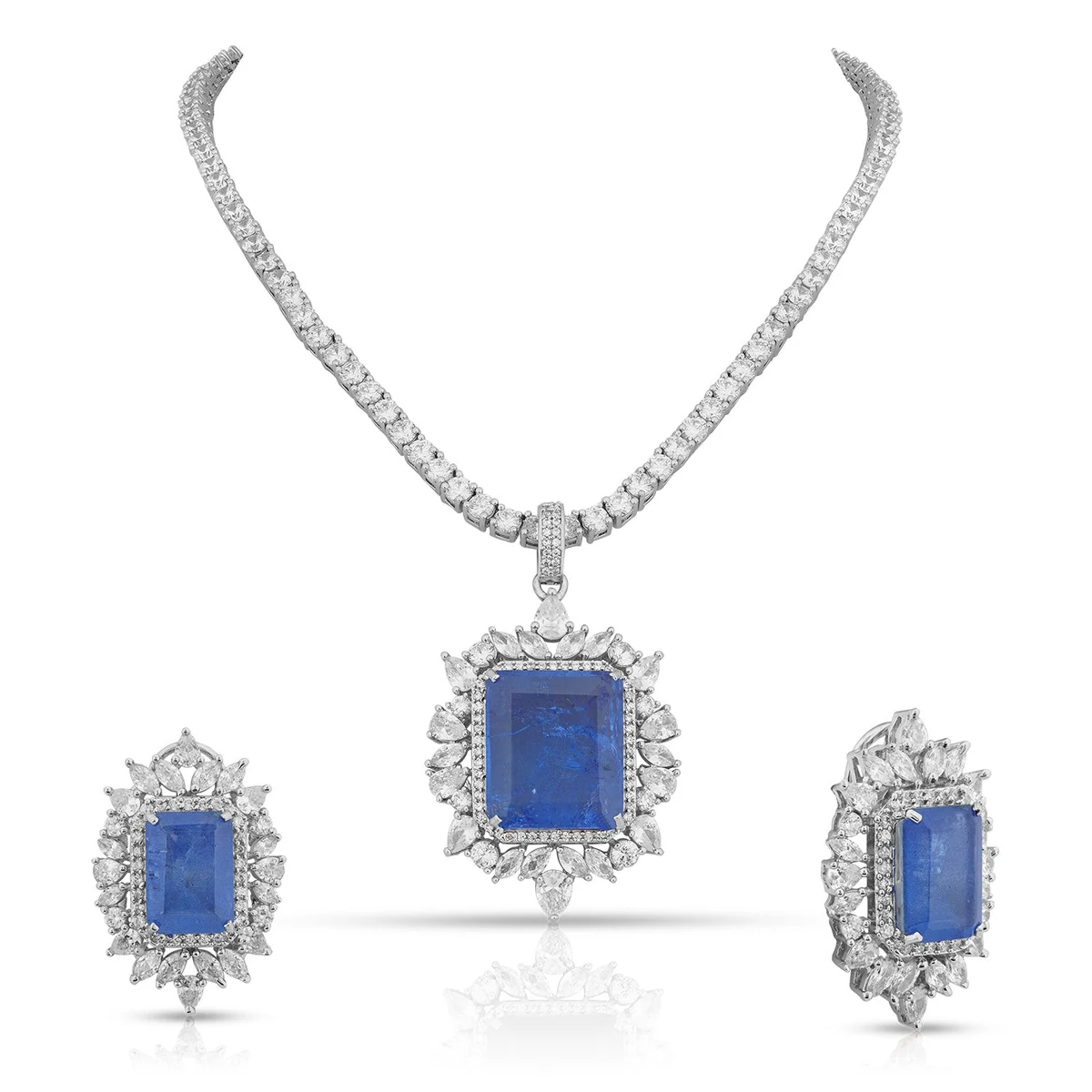 Premium Kendra - Green Stone Centred CZ Necklace Set thumbnail 3