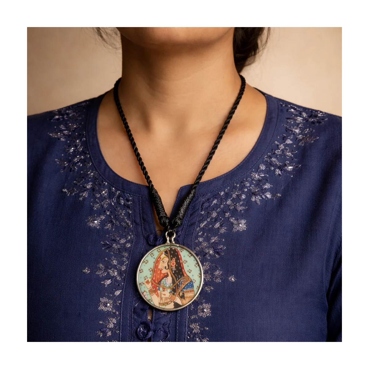 Premium Pichwai Work Rajasthani Miniature Art Thread Necklace