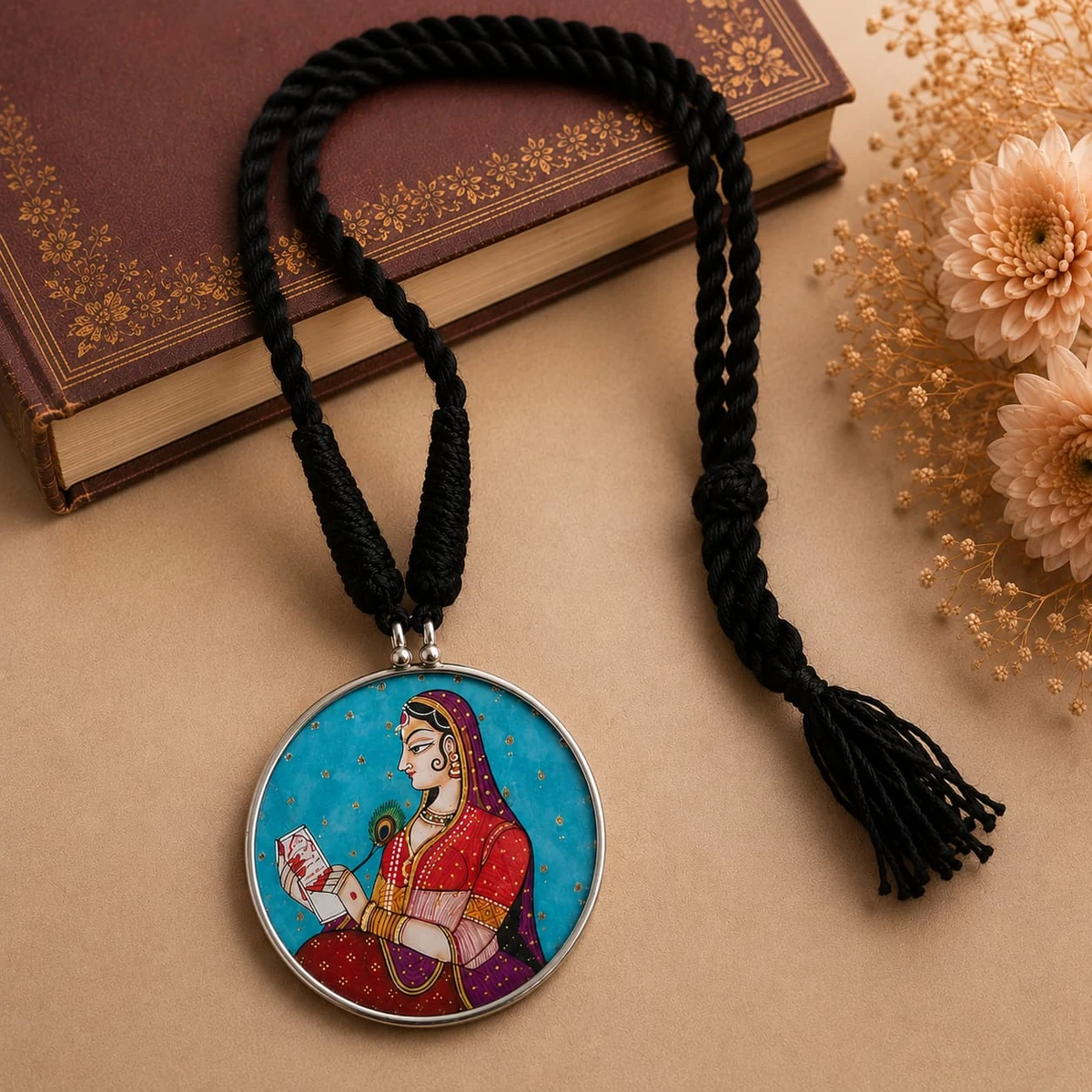 Premium Pichwai Work Rajasthani Miniature Art Thread Necklace thumbnail 4
