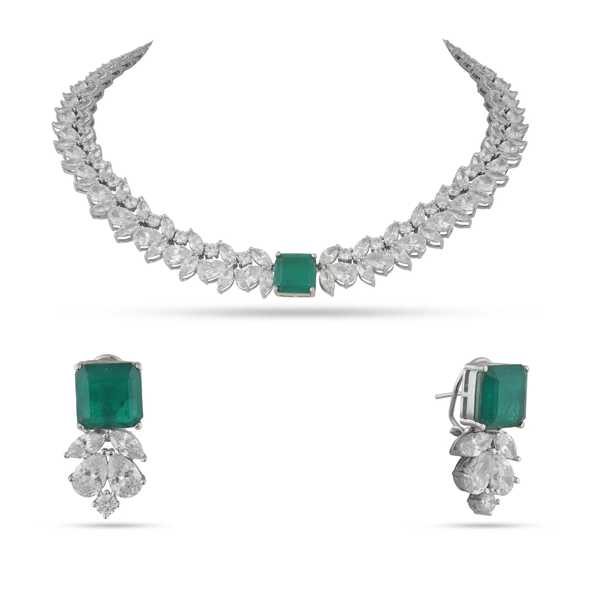 Premium Daniya - Emerald Green doublet stone & Cubic Zirconia necklace Set