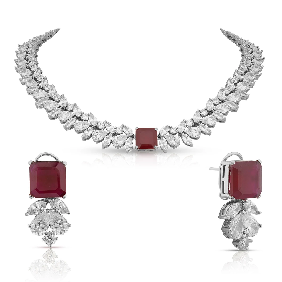 Premium Daniya - Emerald Green doublet stone & Cubic Zirconia necklace Set thumbnail 2