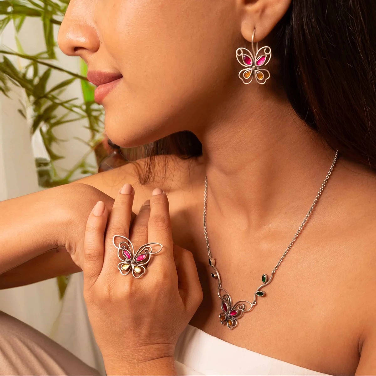 Premium Adya Titli Aur Patti Earring Ring necklace Set