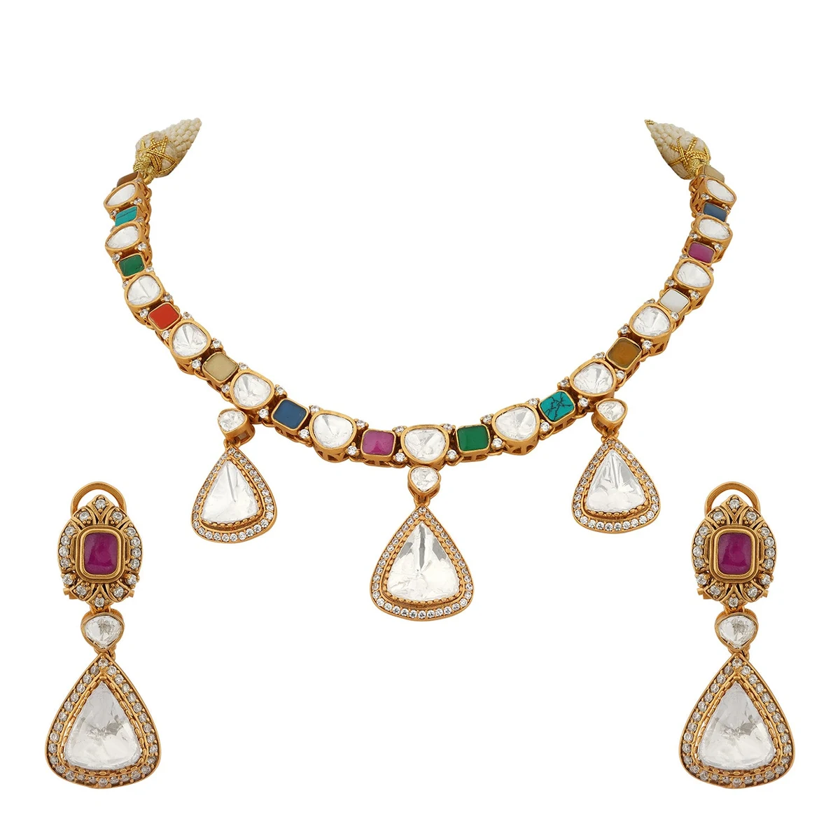 Premium Samaira - Polki and Red Stone Necklace Set