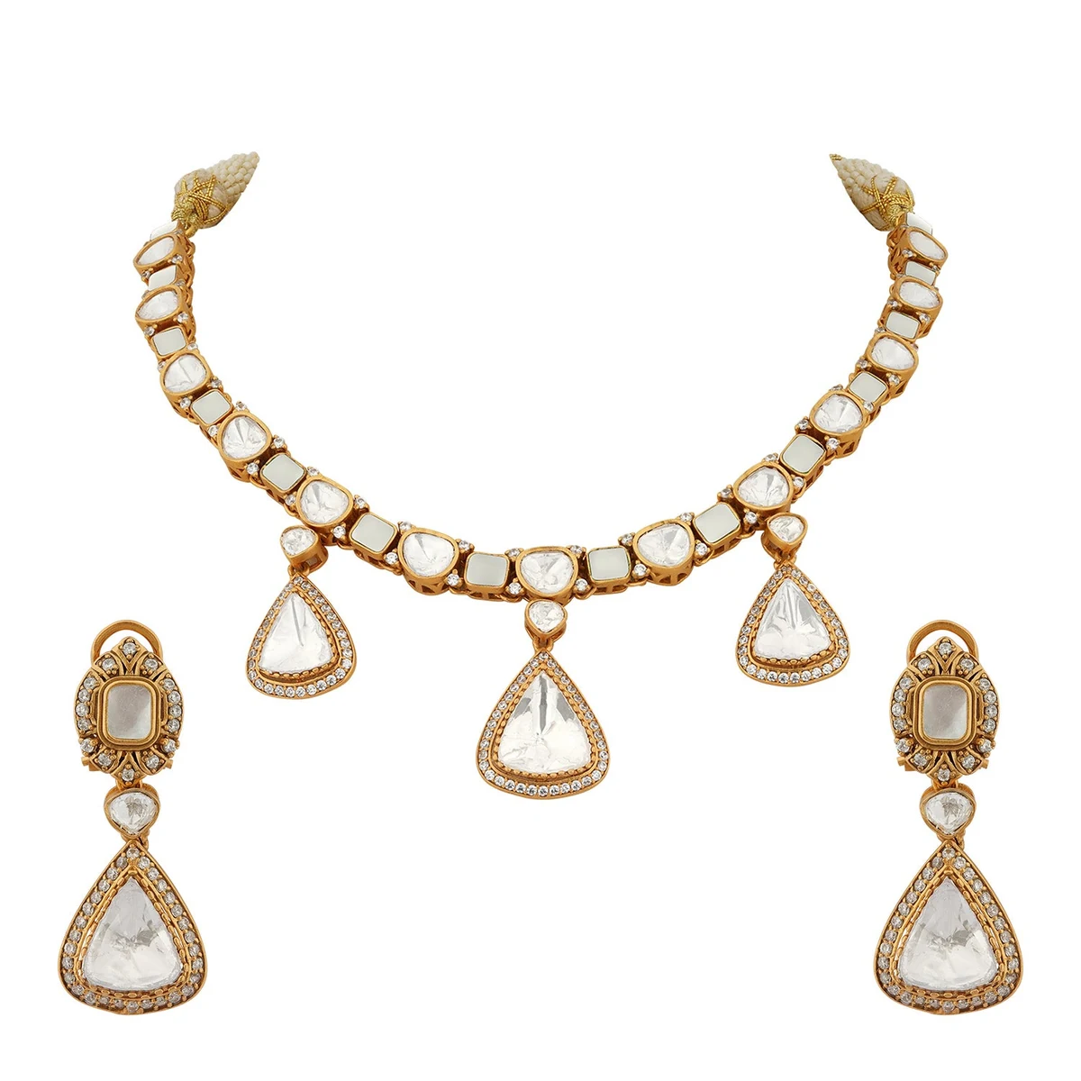 Premium Samaira - Polki and Red Stone Necklace Set thumbnail 2