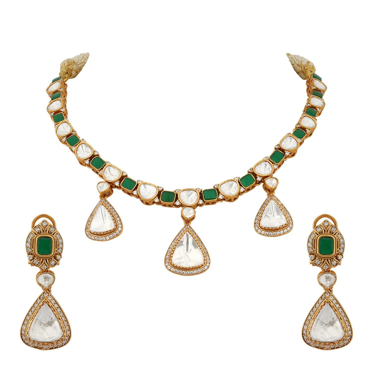 Premium Samaira - Polki and Red Stone Necklace Set thumbnail 3