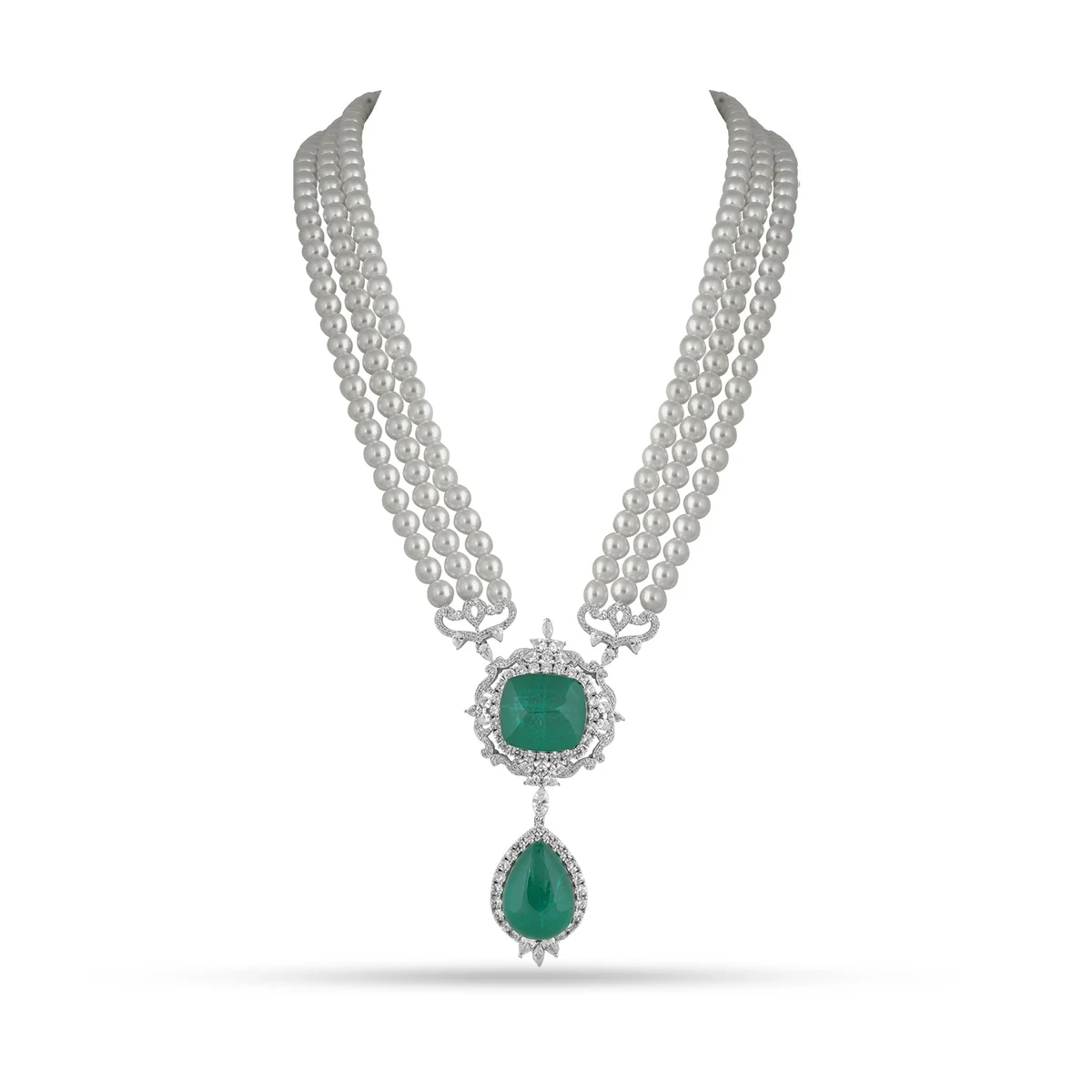 Premium Aighar - Pearl & Green Doublet Stone CZ Long Necklace thumbnail 2