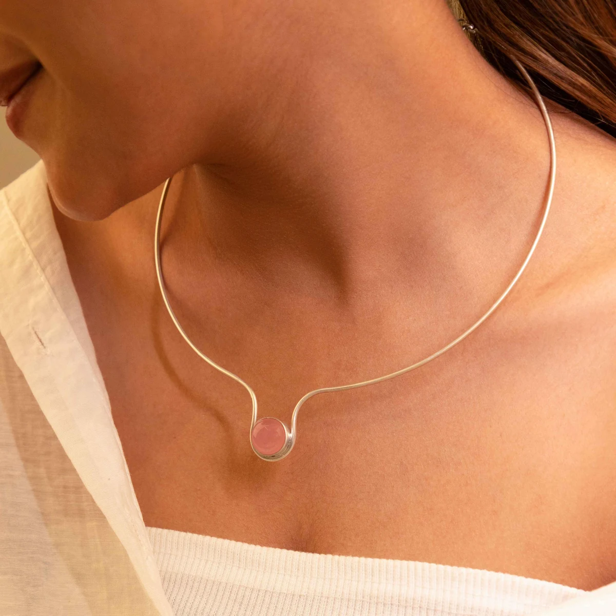 Premium Adya Ethereal Blush Curve Hasli Necklace