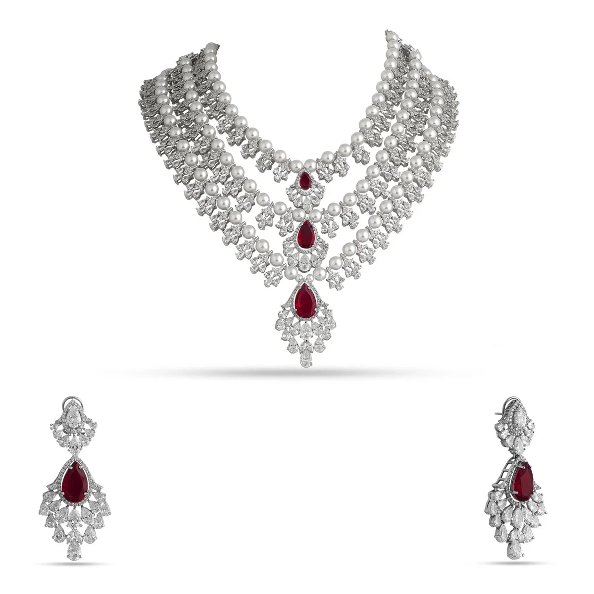 Premium Amira - Emerald Green Stone Multi-Layer Necklace Set thumbnail 3