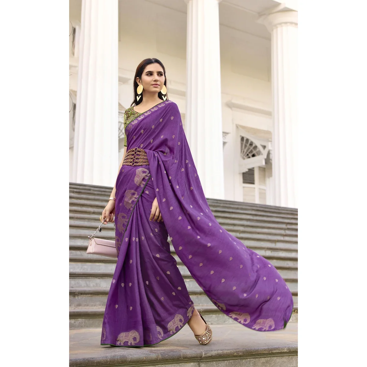 Silk Woven Designer Saree With Traditional Elephant Motifs