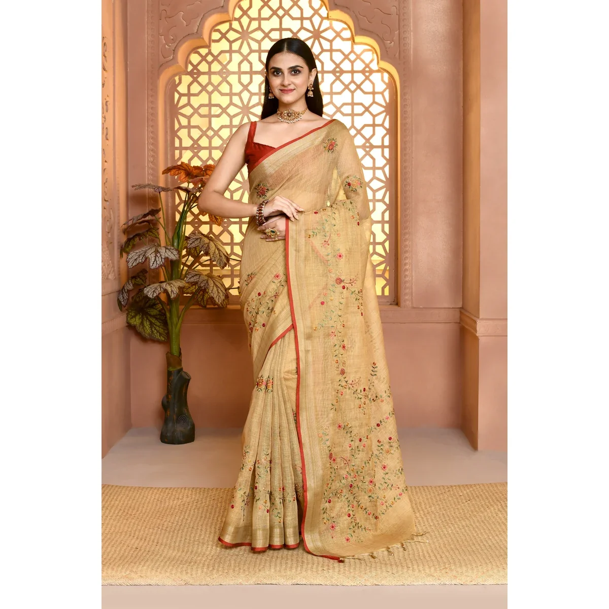 Lilen Printcharm Lilen Saree For Semi Formal Wear