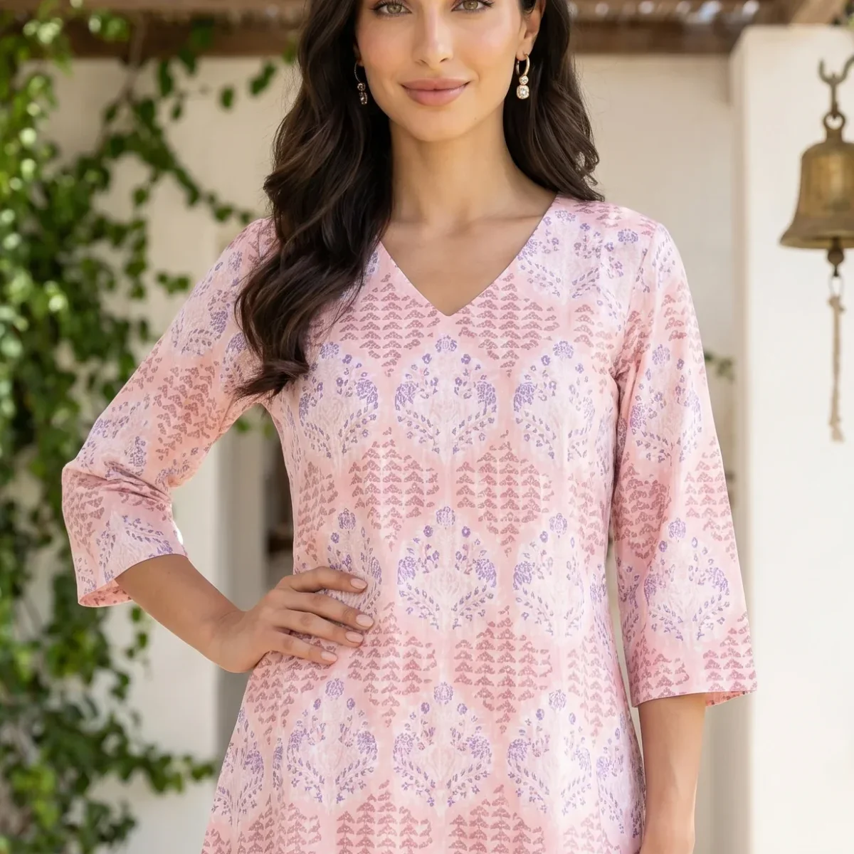 Pink Floral Printed Pure Cotton A-line Kurta with Pants Co-ord Set thumbnail 2