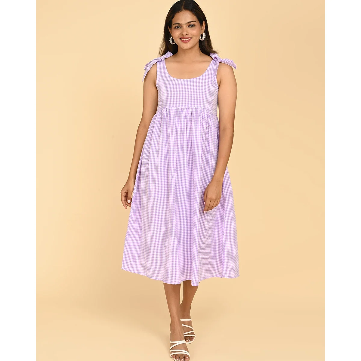 Premium 100% Cotton Check Midi Dress for Women in India – Casual Wear