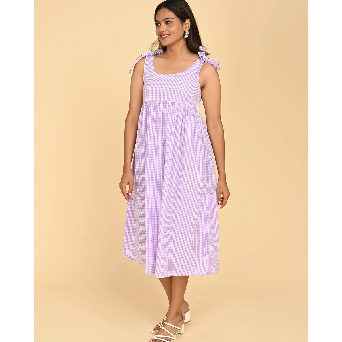 Premium 100% Cotton Check Midi Dress for Women in India – Casual Wear thumbnail 2