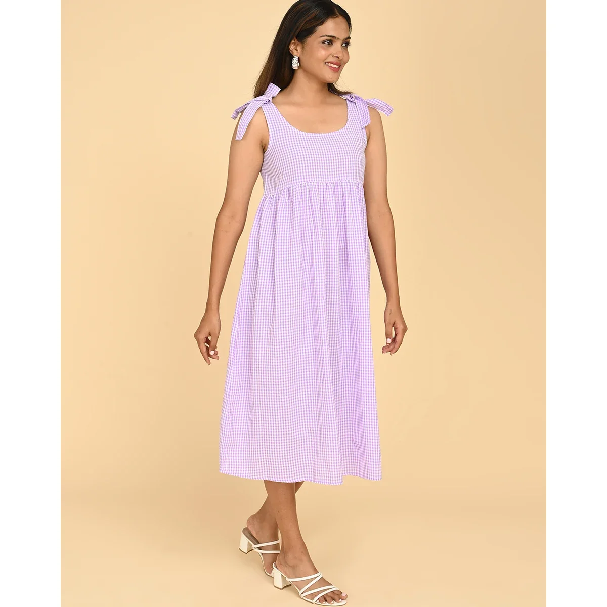 Premium 100% Cotton Check Midi Dress for Women in India – Casual Wear thumbnail 3
