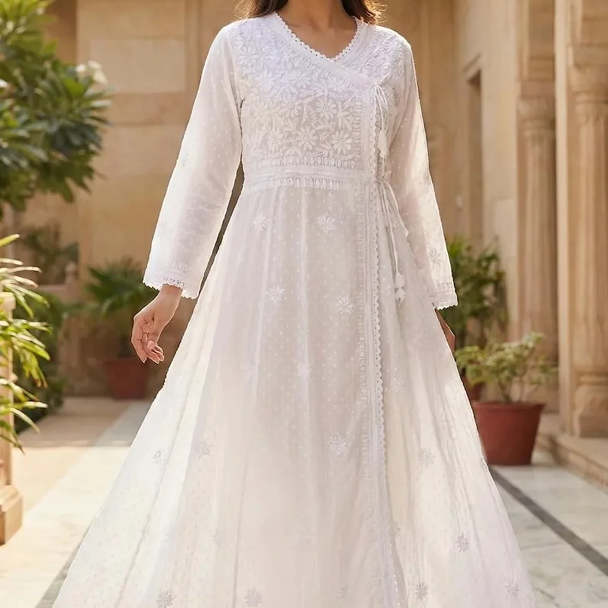 Lucknowi Chikankari Long Kaftan Dress