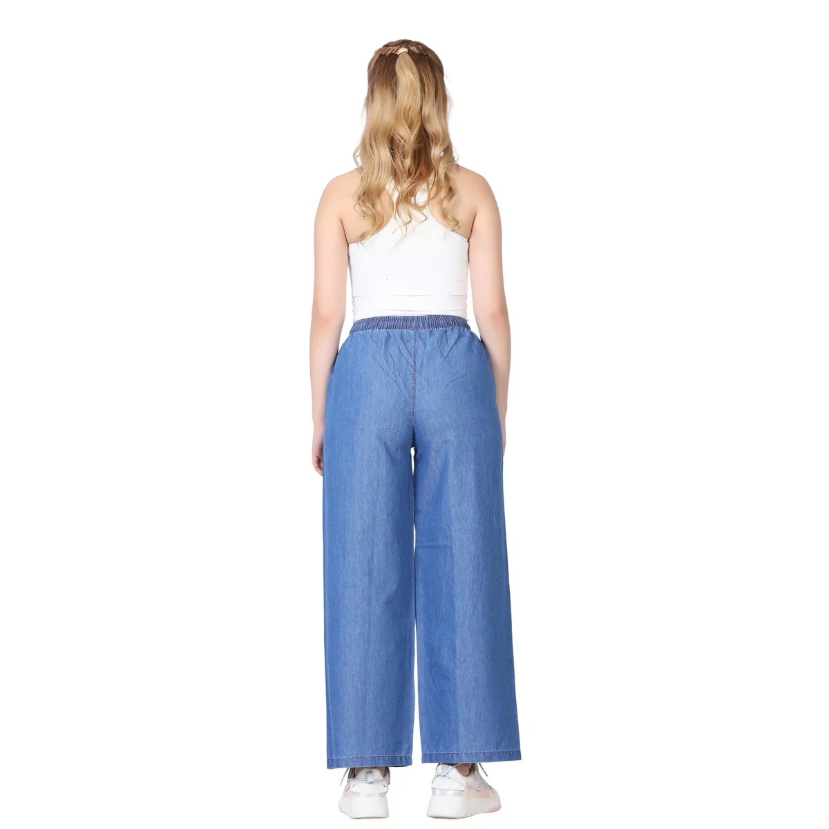 Premium Denim Palazzo Pants - Deep Blue thumbnail 3