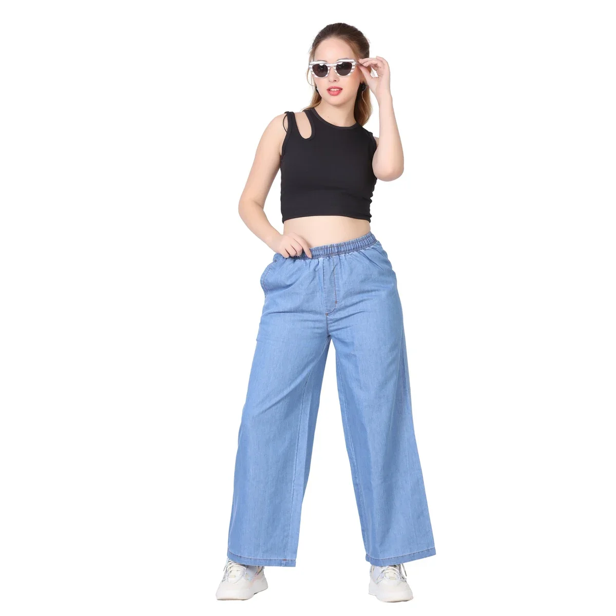 Premium Denim Palazzo - Sky Blue