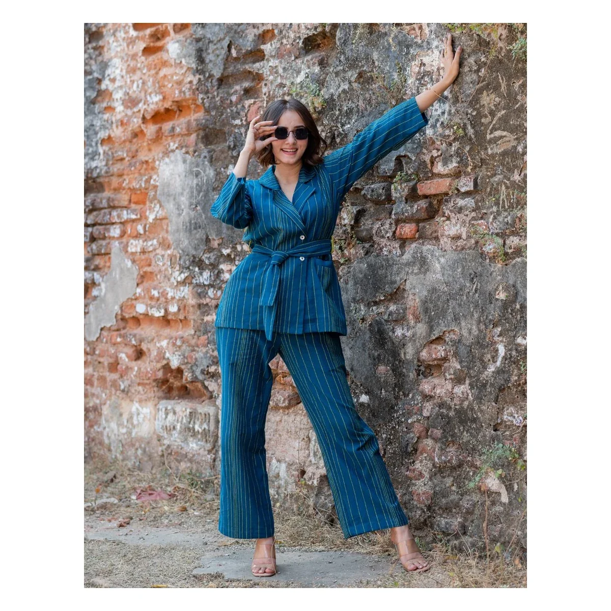Premium Peacock Blue Blazer Co-ord Set