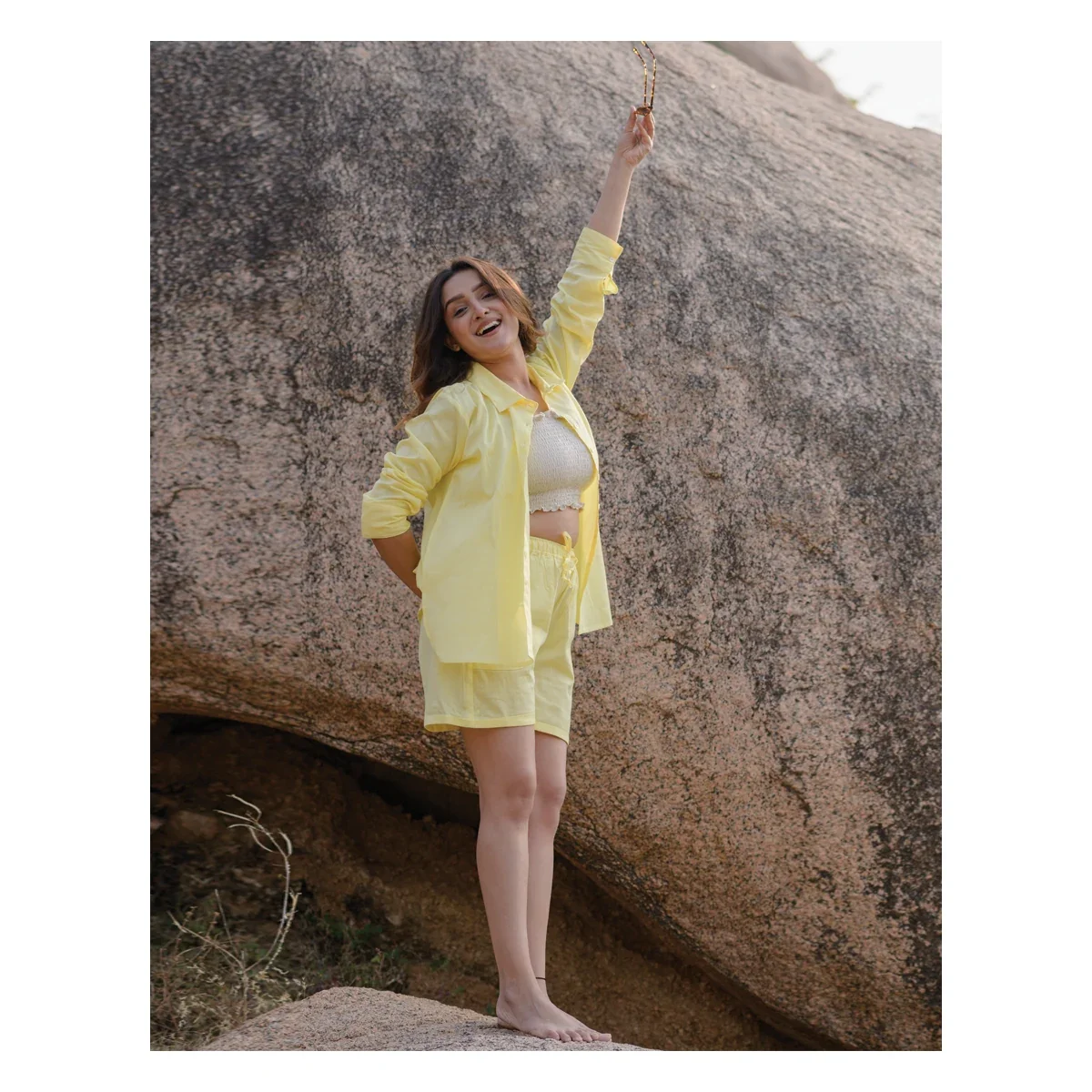 Premium Misty Yellow Shirt & Shorts Co-ord Set
