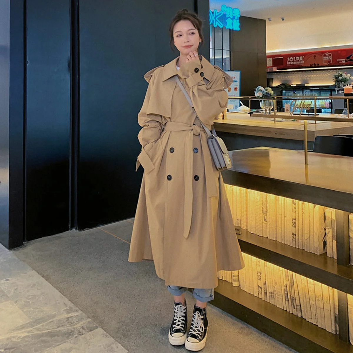 Double-Breasted Long Belted Windbreaker thumbnail 2