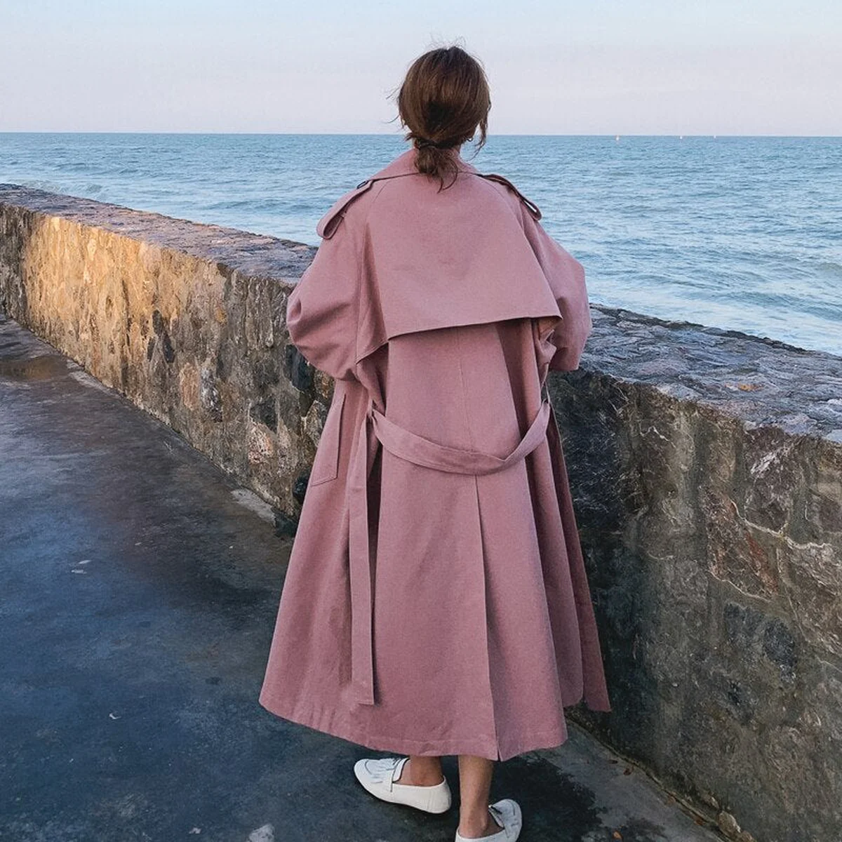 Double-Breasted Long Belted Windbreaker thumbnail 4