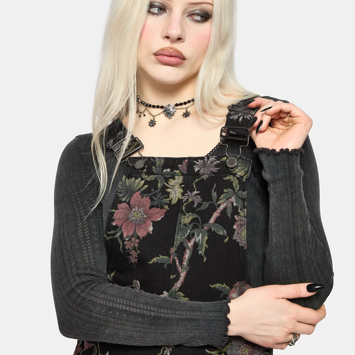 Poison Eden Print Denim Dungaree Short thumbnail 2