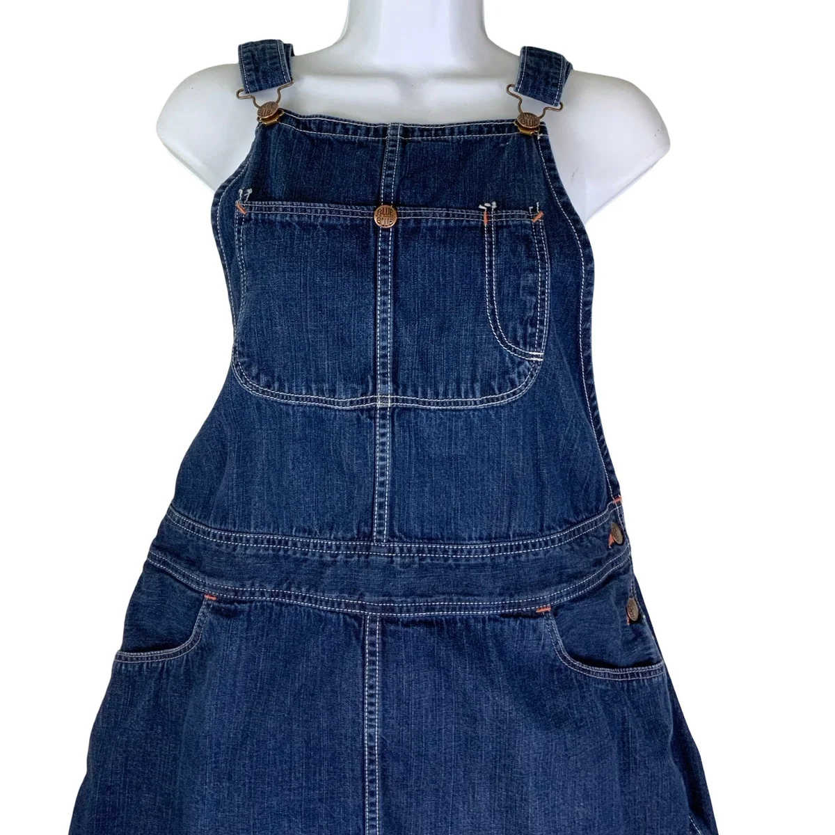 Vintage 90s Blue Blue Dungaree Pinafore Mini Dress 14 16 L thumbnail 3