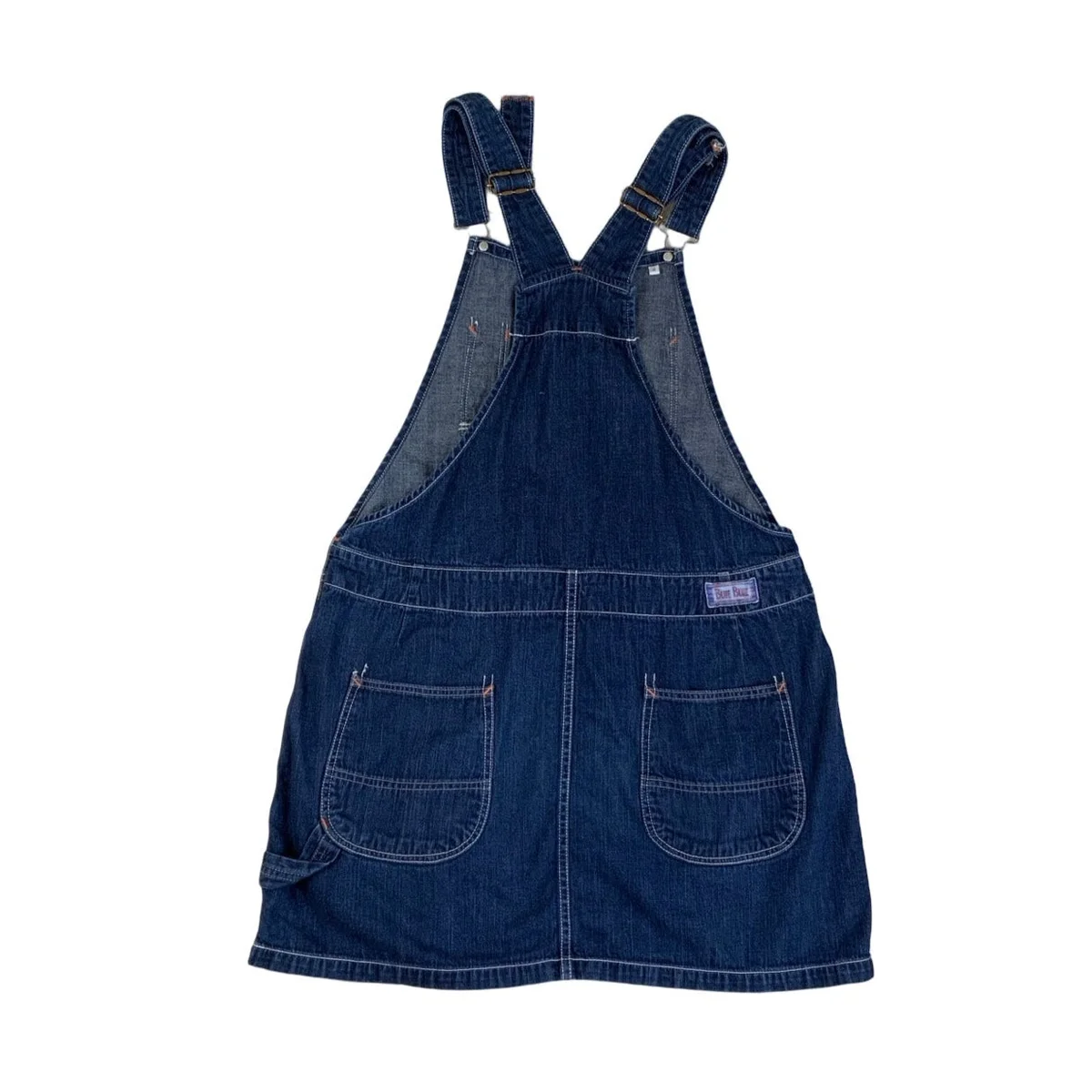 Vintage 90s Blue Blue Dungaree Pinafore Mini Dress 14 16 L thumbnail 4