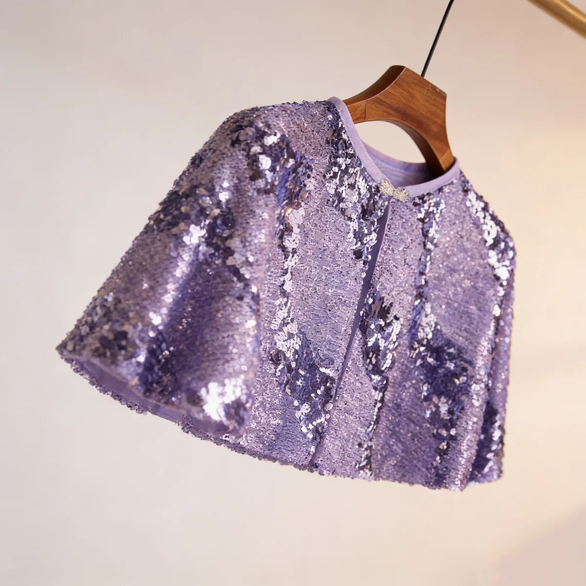 Purple Sequin Bridal Capelet, Sparkle Wedding Shawl, Elegant Evening Dress Cover Up - Image 1
