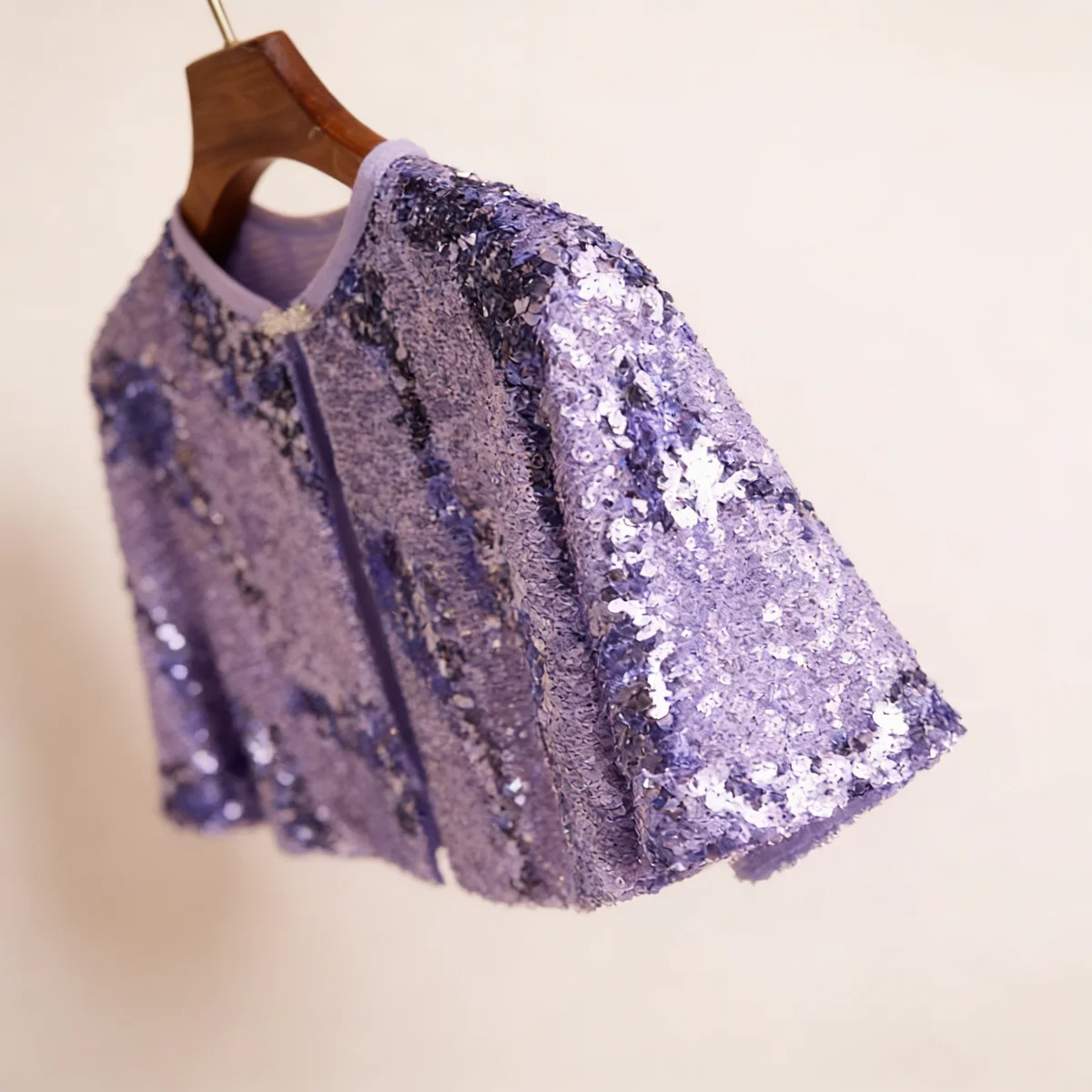 Purple Sequin Bridal Capelet, Sparkle Wedding Shawl, Elegant Evening Dress Cover Up thumbnail 2