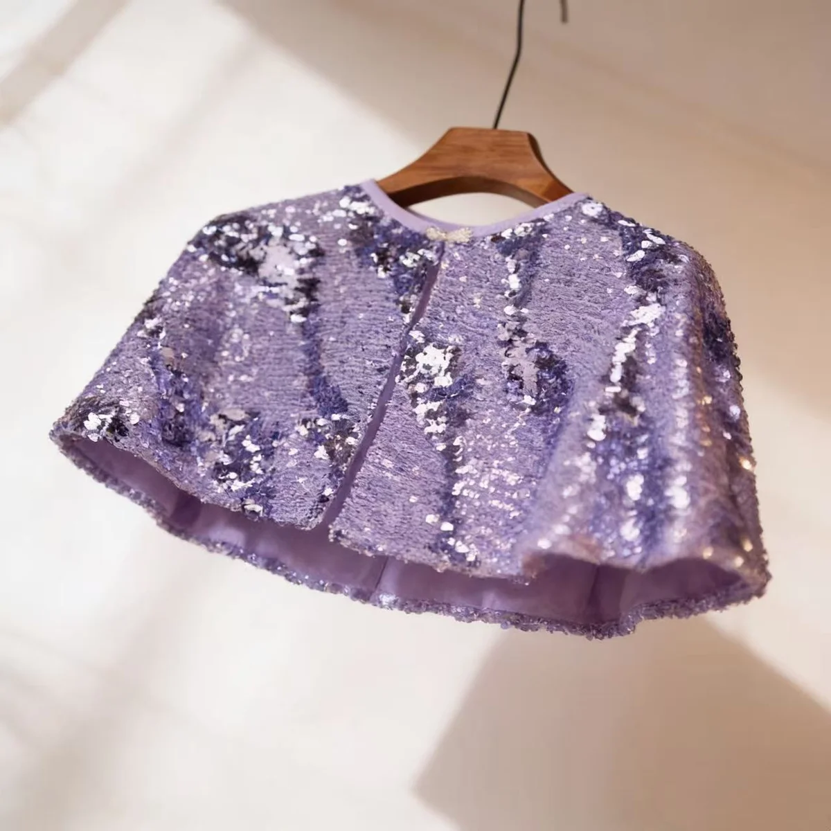 Purple Sequin Bridal Capelet, Sparkle Wedding Shawl, Elegant Evening Dress Cover Up thumbnail 4