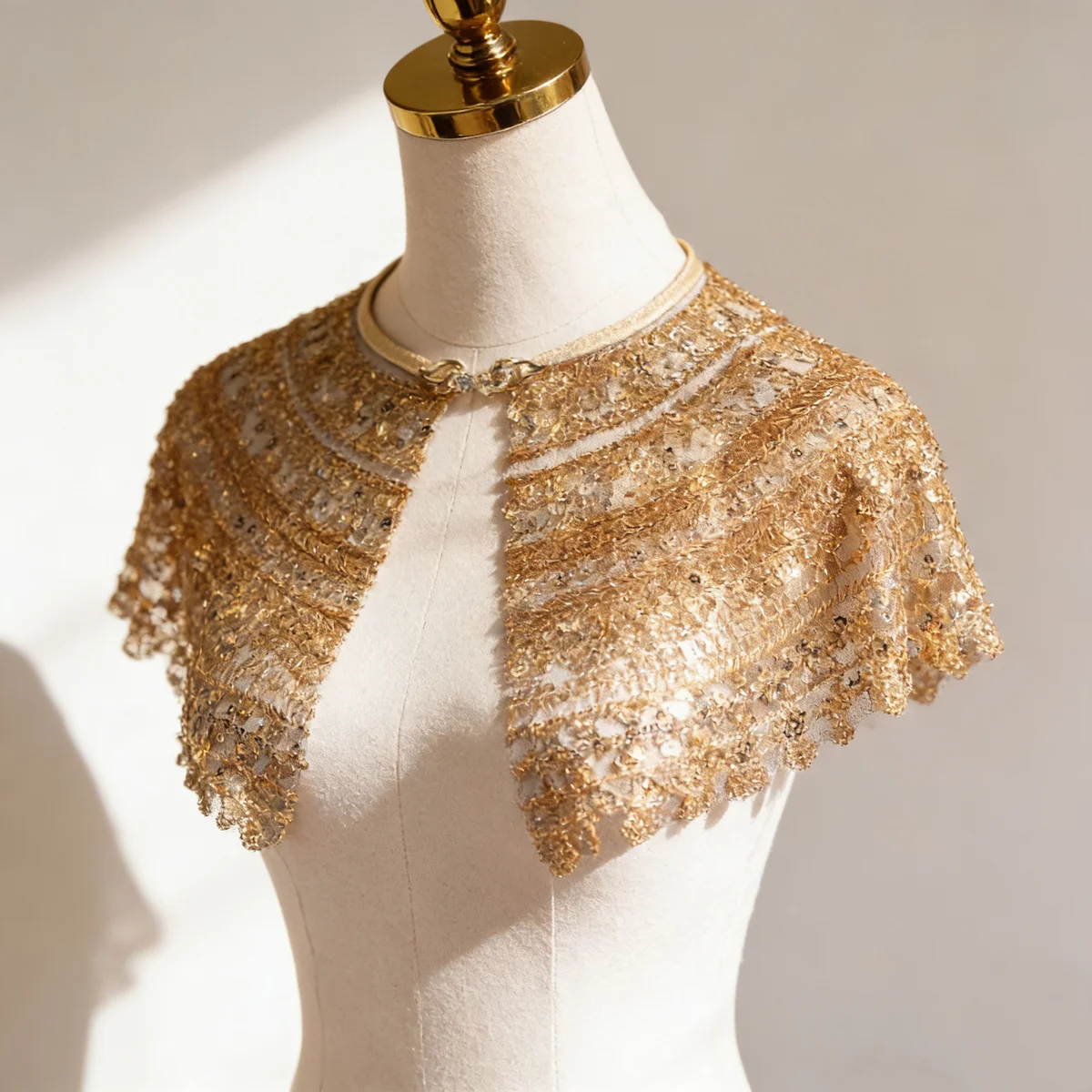 Gold Champagne Sequin Bridal Capelet, Embellished Wedding Shawl, Luxury Short Cape for Wedding Dress - Image 1