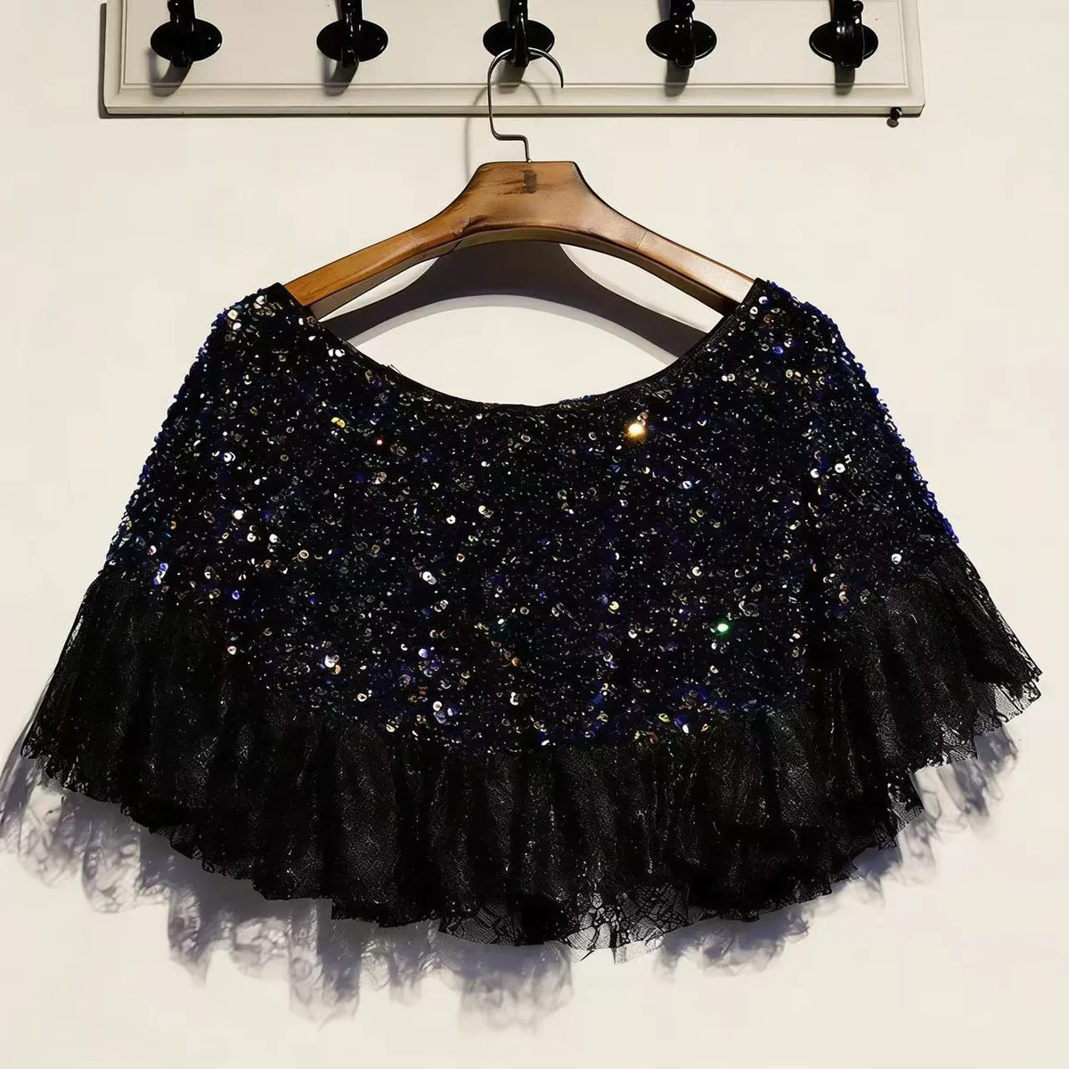 Luxury Black Sequin Lace Bridal Capelet thumbnail 3