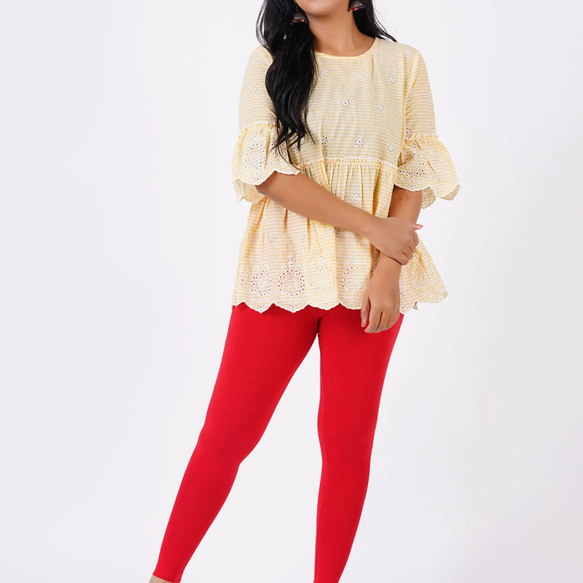 Churidar Fit Spandex Stretchable Leggings Red L09 thumbnail 4