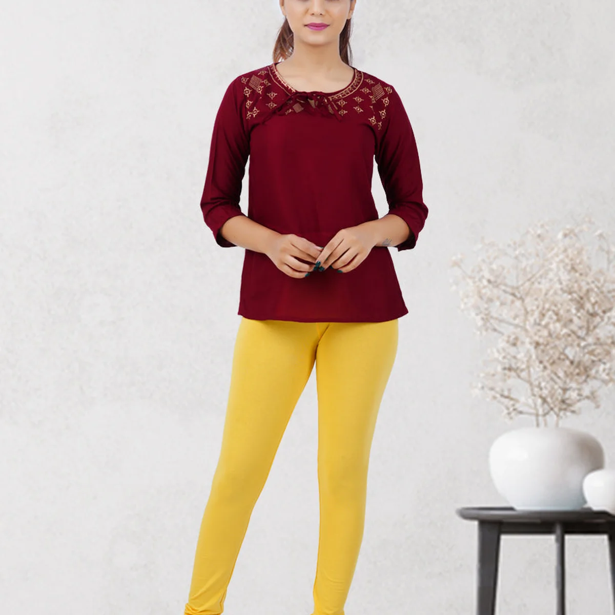 Churidar Fit Spandex Stretchable Leggings Yellow thumbnail 4