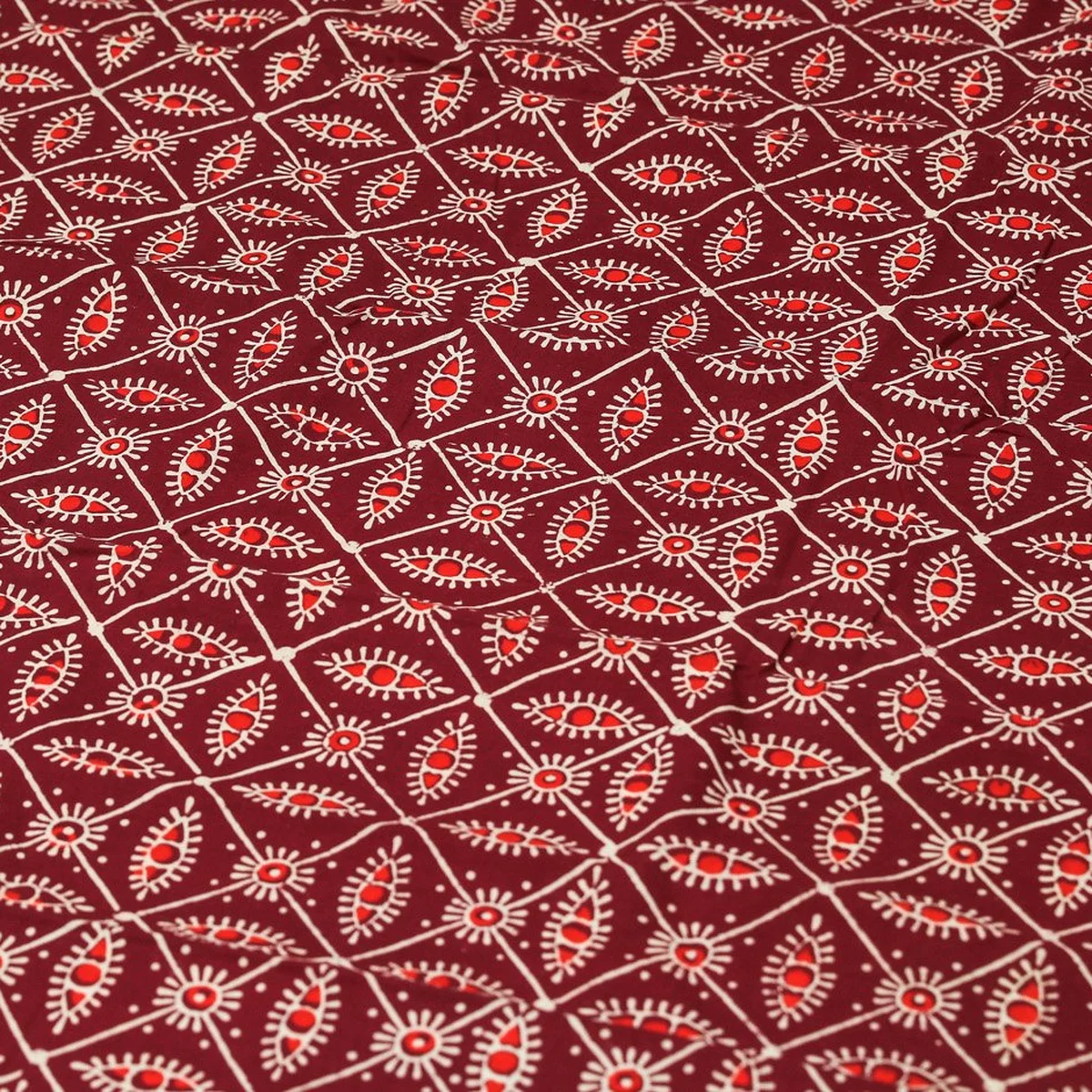 Maroon Block Butta Print Cotton Unstitched Dress Material thumbnail 3