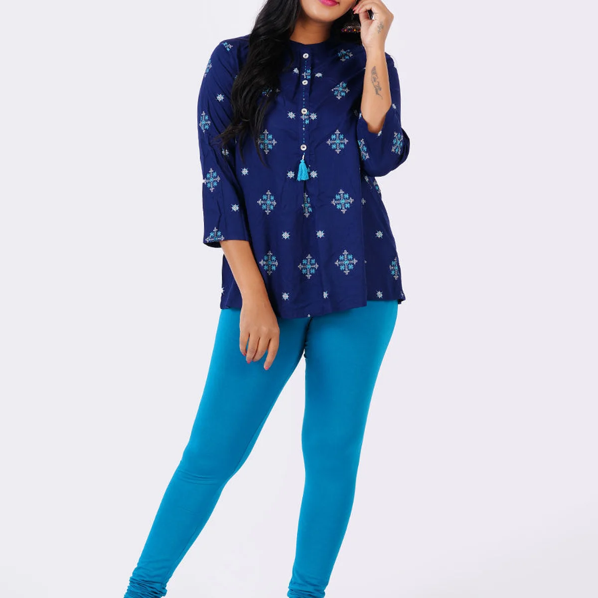 Churidar Fit Spandex Stretchable Leggings Petrol L30 thumbnail 2