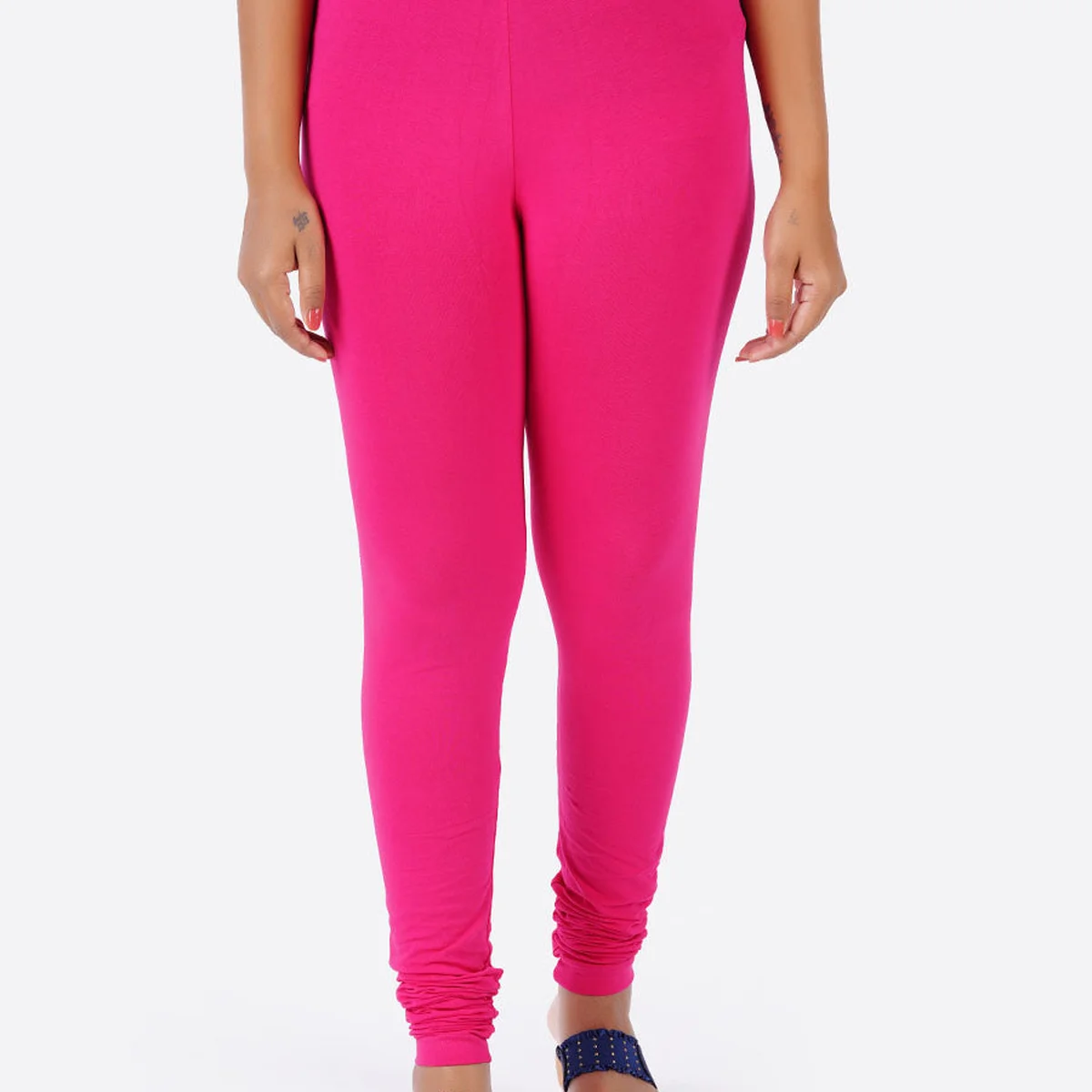 Churidar Fit Spandex Stretchable Leggings Plus Size M Pink L16 - Image 1