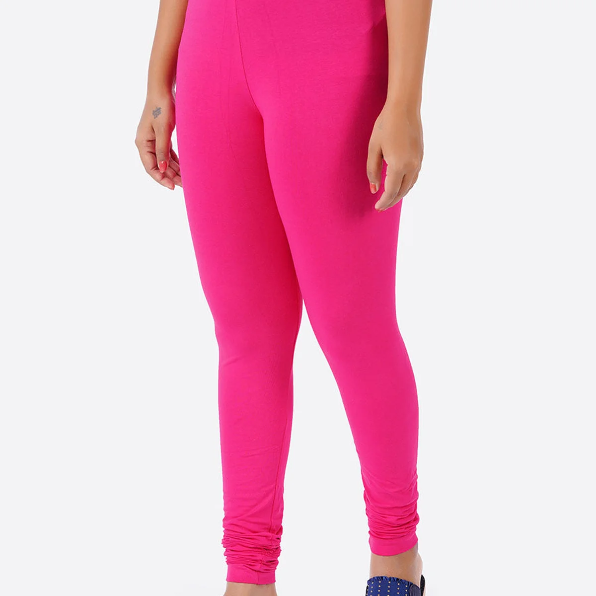 Churidar Fit Spandex Stretchable Leggings Plus Size M Pink L16 thumbnail 2