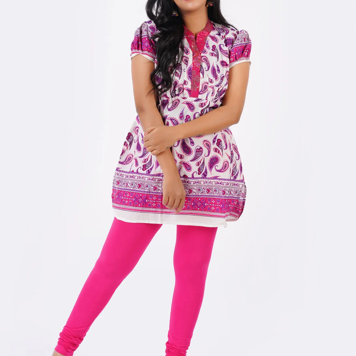 Churidar Fit Spandex Stretchable Leggings Plus Size M Pink L16 thumbnail 3