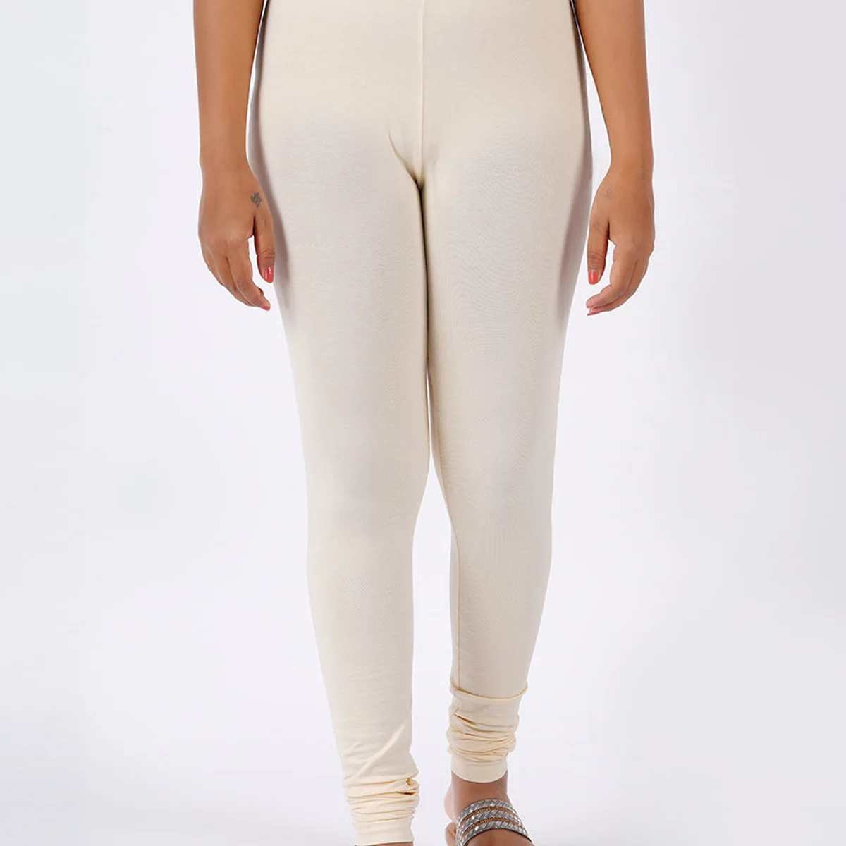 Churidar Fit Spandex Stretchable Leggings Plus Size Cream Natural L20 - Image 1