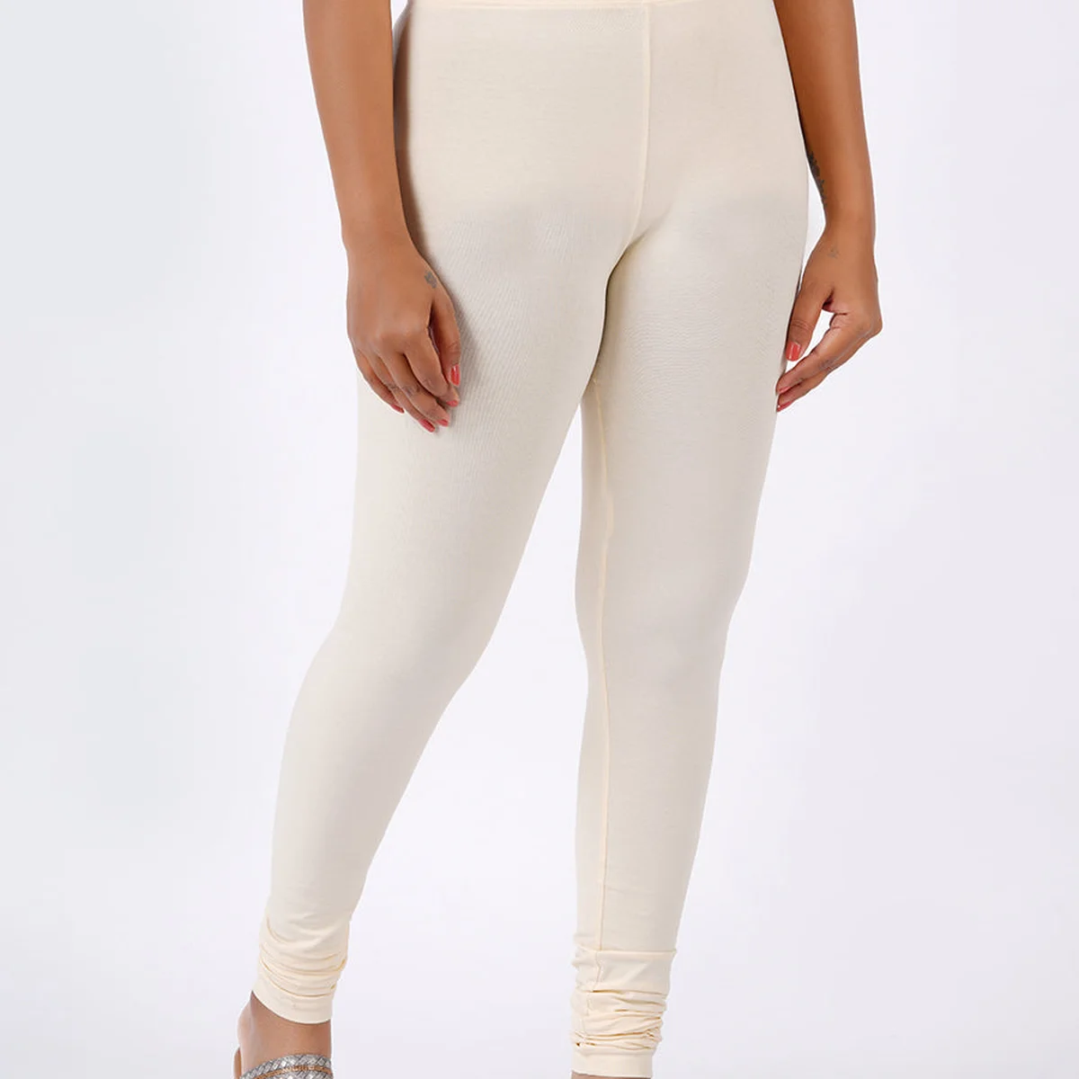 Churidar Fit Spandex Stretchable Leggings Plus Size Cream Natural L20 thumbnail 2
