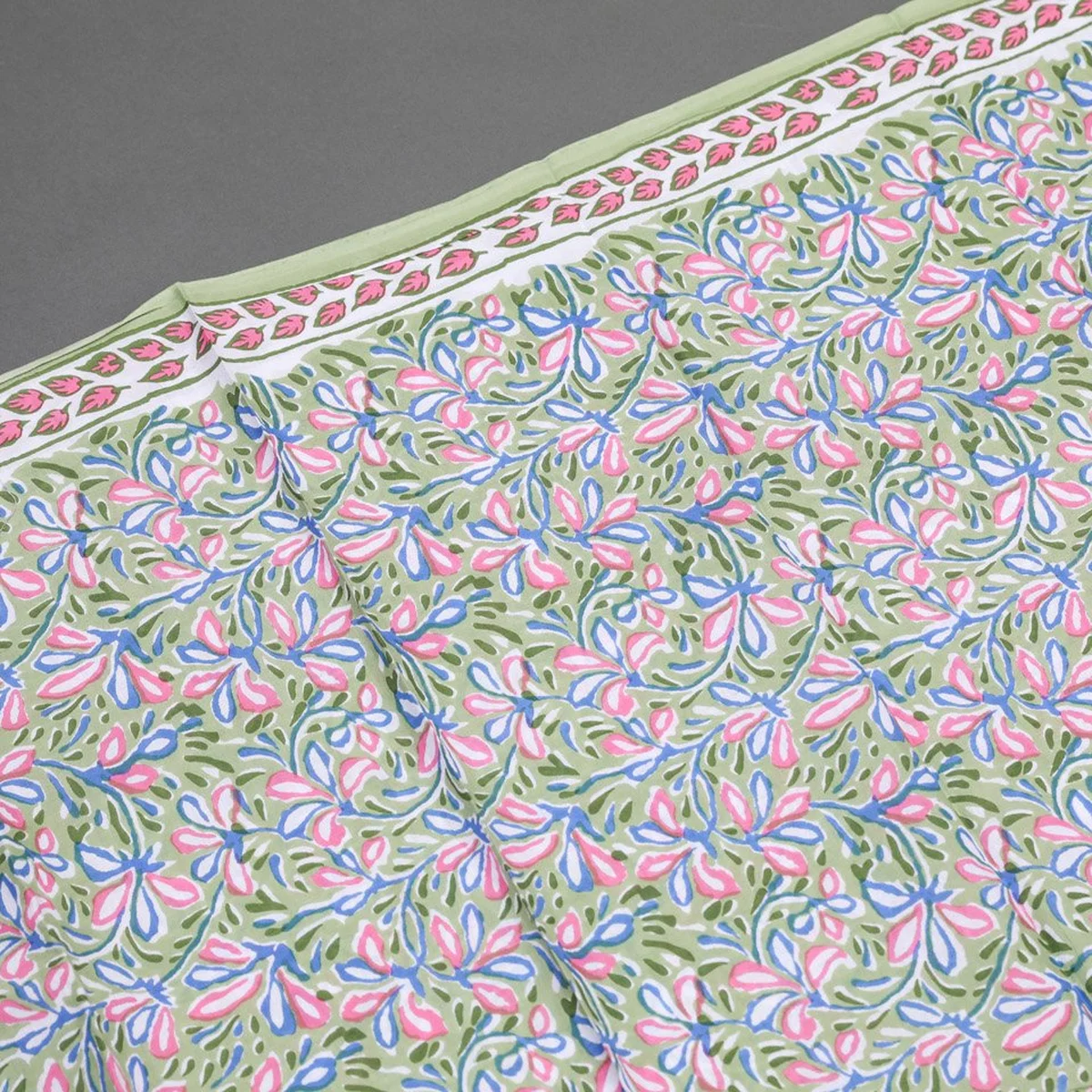 Light Green Jaal Block Print Cotton Salwar Suit Material thumbnail 4