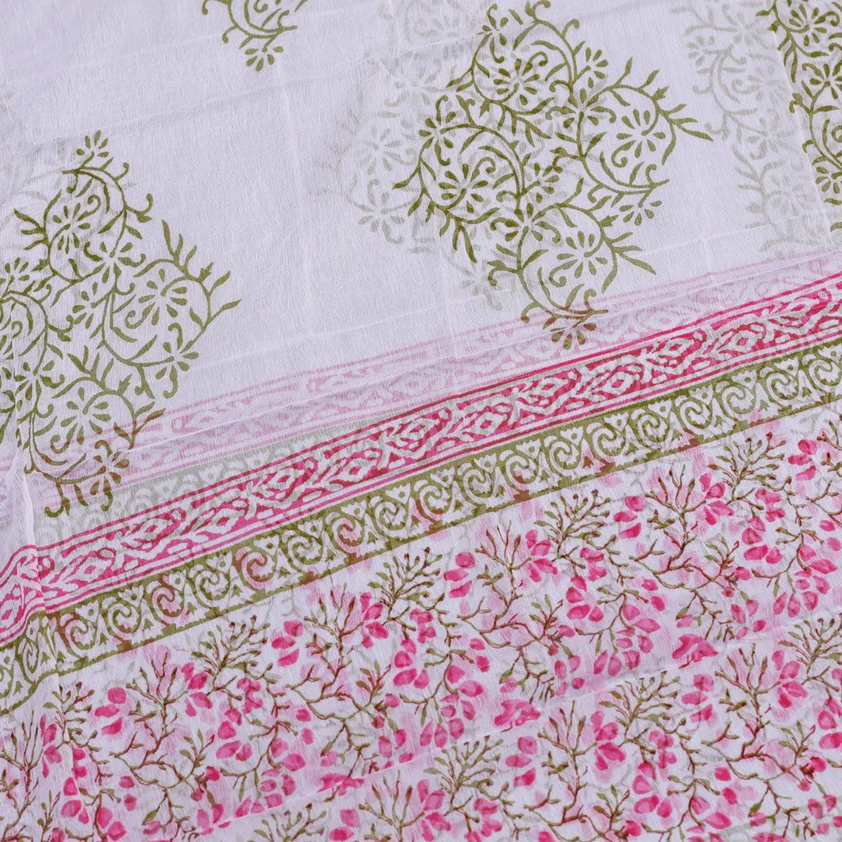 White & Pink Jaal Block Print Cotton Salwar Suit Material thumbnail 2
